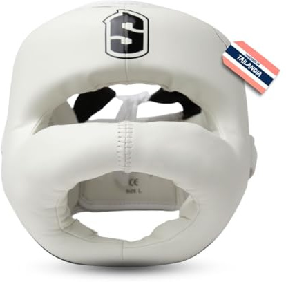 SHARK BOXING Boxhelm für Herren, Damen, Unisex | Helm mit Frontbügel | geeignet für Boxen, Kickboxen, MMA, Muay Thai (weiß)