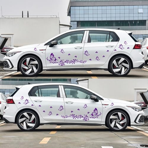 Schmetterling Auto Karosserie Aufkleber Blume Dekorative Autoaufkleber Universal DIY Vinyl Grafik Aufkleber Auto Dekoration Zubehör für Damen(Lila)