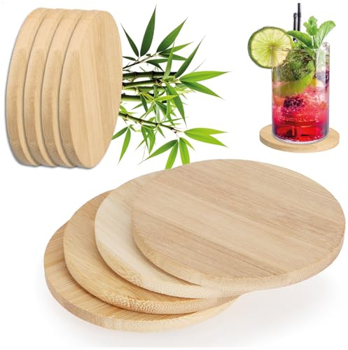 COM-FOUR 8 posavasos redondos de bambú con pies antideslizantes - Posavasos de 9,5 cm de diámetro - Posavasos para vasos, tazas y botellas