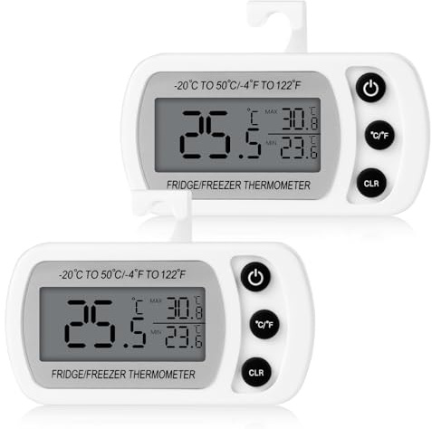 Cozary 2 Pièces Thermometre Frigo Numérique, Magnétique Thermomètre Cuisine pour Refrigerateur avec Crochet, Écran LCD Facile à Lire, pour Restaurants, Bars, Cafés