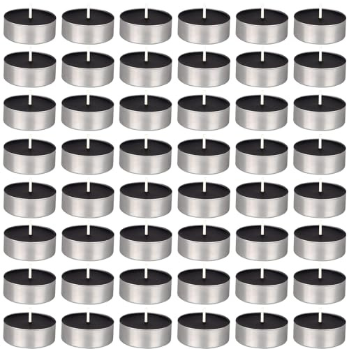 Mainiusi Lot de 48 Bougie Chauffe Plat Longue Durée 4 heures - Bougies Chauffe-plat Noires Durée de Combustion - Anti-tabac Sans Parfum, Bougies Décoratives Ménagères Halloween Décoration de Table