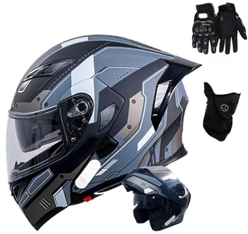 Casco de Moto Modular Integrado, Casco Modular Anticolisión con Visera Solar Doble, Aprobado por ECE Antivaho Cómodo y Transpirable(C6,XL(59~60CM)