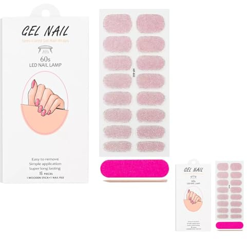 TSUOUKL 16pcs Nagelfolie Creme Hellrosa Gel Nagelfolien Selbstklebend Nail Sticker Uv Härtend Dekoration Nageldesign Zubehör（Nagellackentferner-Stift+Nagelfeile）