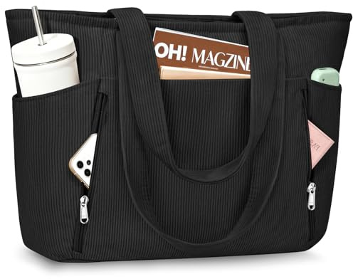 KTUEOV Handtasche Damen, Groß Shopper Tasche Damen Leicht Cord Tote Bag Schultertasche Damen 15,6 Zoll Laptoptasche Beuteltasche Lehrertasche mit Vielen Fächern für Uni Büro Arbeit Reisen
