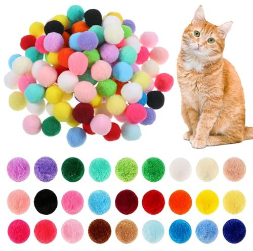 Larrel 100 stycken filtbollar för katter, 2,5 cm, plyschboll, kattleksaker, kattbollar av polyester, lekboll, pompom, leksaker för huskatter, interaktiv lekboll, tyst boll, kattpompom bollar