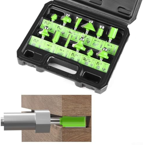 Yuanpgky Juego de 12 brocas para carpintería con vástago de 1/4 pulgadas con puntas de carburo para recortar bordes y redondear en maderas duras, maderas blandas y contrachapados