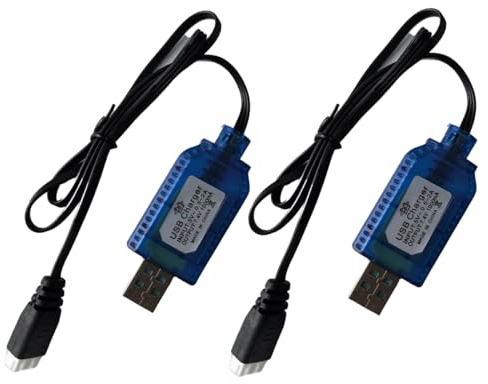 2pcs 7.4V Lipo Battery RC USB Charger Cable with XH-3PIN Plug Compatible RC Car/RC Plane/RC Tank/RC Boat and Other Remote Control Toys for USB Charger with Battery Protection (2, Blue)