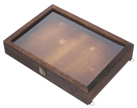 Ipetboom Vitrine d'Exposition d'Échantillons Vintage en Bois et Acrylique Boîte à Spécimens Couvercle Transparent Dimensions 365 X 265 X 6 CM Couleur Carbone Boîte Murale Suspendue