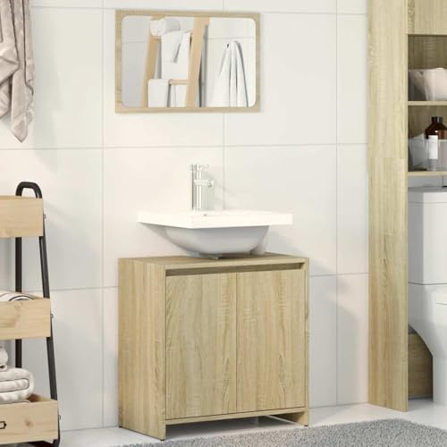 Frdhee Meuble sous lavabo de salle de bain, 2 pièces, meuble de salle de bain en bois de chêne, meuble sous lavabo pour la salle de bain, idéal pour ranger les produits de nettoyage, les serviettes et