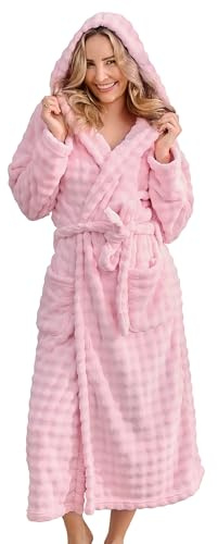 V.&GRIN Women Hooded Towel Robe - Super Absorbent Quick Dry for After Shower Spa, Soft Bathrobe with Bubble Texture(Light Pink,S/M)