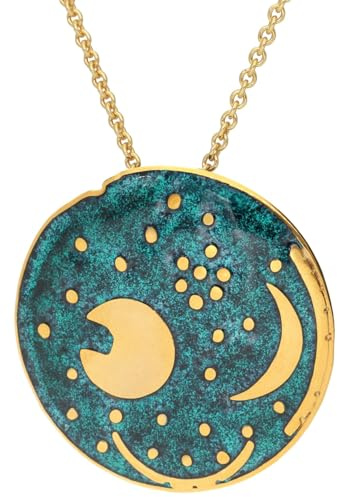 trendor Damen-Kette Himmelsscheibe von Nebra Silber grün/gold ⌀ 30 mm 21453 | modische Halskette mit Anhänger, Symbolschmuck für Frauen, Geschenk mit Bedeutung,