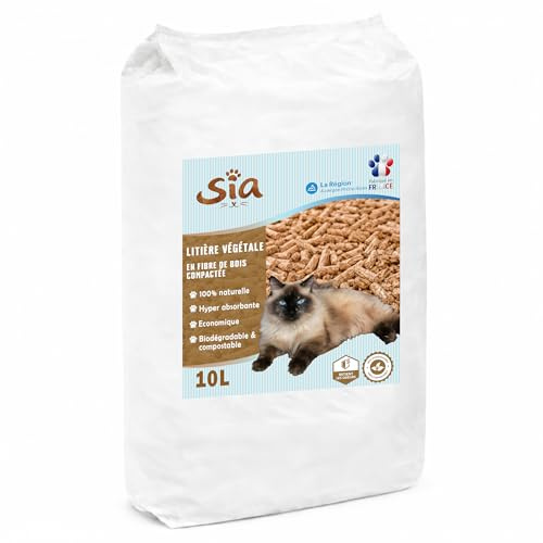 SIA – Litière Végétale pour Chat en Granulés de Bois – 100% Naturelle – Ultra Absorbante – Fabriquée en Auvergne, France (10L)