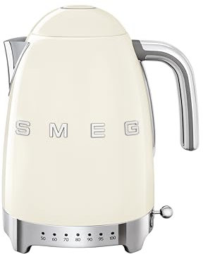 Smeg 50's Retro 7 Cup Stainless Steel Variable Temperature Electric Kettle with 7 Temperature Settings, Led Display, Swivel Base and Keep Warm Function Cream KLF04CRUS