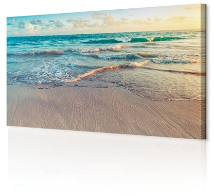 decomonkey Wandbilder Meer Strand 120x40 cm 1 Teilig Leinwandbilder Himmel | Strukturleinwand, Holzkeilrahmen, Bild auf Leinwand, Kunstdruck, Wanddeko, Wohnzimmer, Wanddekoration, Landschaft