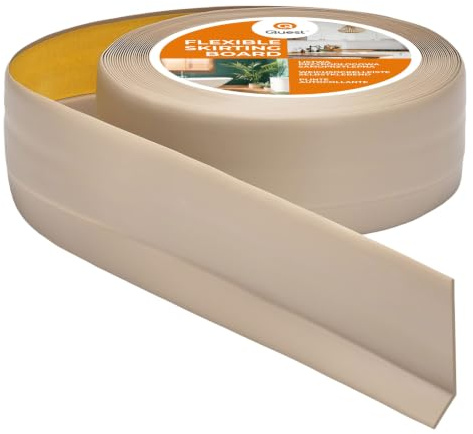 Quest Sockellist PVC mjuk självhäftande 50x20mm – beige, 10 m | Bred böjbar avslutningslist för golv och vägg – tät och dekorativ, enkel montering inomhus