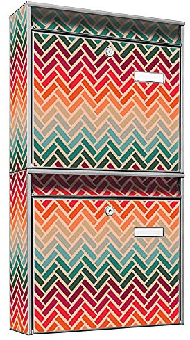 banjado Briefkastenanlage 2 Fach - 2 Briefkästen 36x64x10cm groß - Doppelbriefkasten Set - Namensschild, 2 Schlüssel, Montagematerial - Stahl verzinkt Silber - Motiv Fischgräten