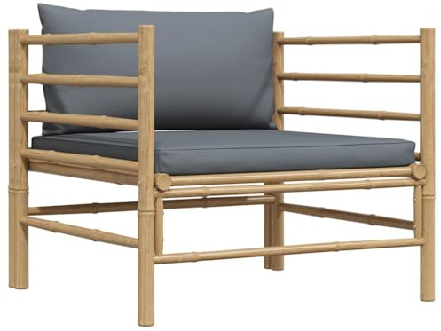 vidaXL Gartensofa mit Dunkelgrauen Kissen Gartensessel Sessel Sofa Lounge Gartenmöbel Loungesessel Gartenstuhl Stuhl Outdoor Bambus