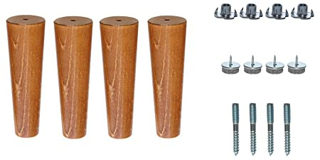Britwood Wooden Tapered Cone Furniture Replacement Legs Raw State M8 Thread T-Nuts Protective Felt Pads Set of 4 Legs for Sofa Cabinet Footstool Chair Bed Ottoman (6.7'' = 17 CM, Sand Oak)