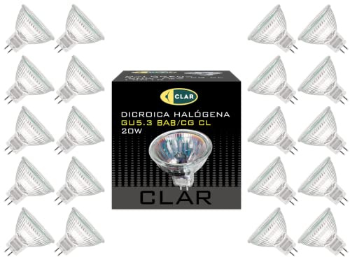 CLAR - Halogene 20 W glödlampa, 12 V spotlight, halogenlampa, GU5.3-glödlampa (förpackning 20)