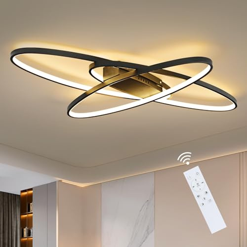 GBLY LED Deckenleuchte Dimmbar Deckenlampe Schwarz Wohnzimmerlampe 75W | Innen Modern Schlafzimmerlampe Deckenbeleuchtung für Wohnzimmer Schlafzimmer Küche esszimmer und Büro mit Fernbedienung