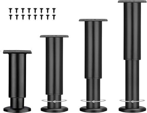 LJMbed 4 Stück Möbelfüße Metall, Möbelfüß Höhenverstellbar Set 12cm-18cm Einstellbar Stahl Bettfüße Ersatz Stützfüße Tischbeine für Möbel Sofa Bett. (Schwarz, 12cm-18cm)