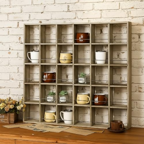 Kigley Large Size Wooden Coffee Cup Display Rack Rustic Style Travel Wall Mounted Glass Holder Holder 5 x 6 (Brown)
