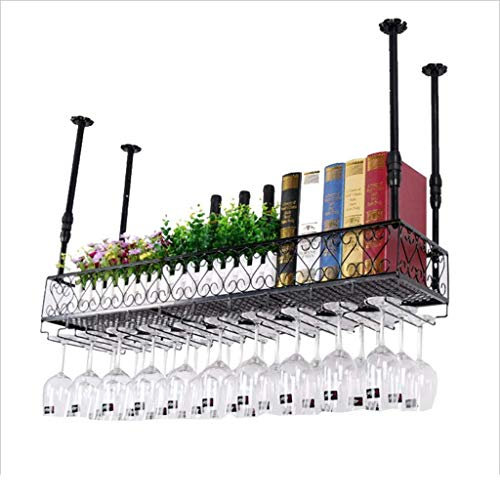 Scaffali sospesi per unità bar Portabottiglie per vino, Portabottiglie per vino a soffitto Altezza regolabile, Scaffale per mensole a muro, Portabicchieri per bicchieri da vino Portacalici p