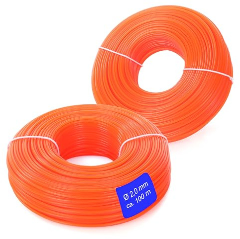 LaGreen nylon trimmertråd uppsättning om 2 – klipptråd för grästrimmer och friklippare – lämplig för trimning av gräsmattor, gräskanter och ogräs – orange 2,0 mm x 100 m