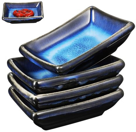 Amosfun 4pcs Japanese Style Ceramic Dipping Bowls Small Sauce Bowls for Soy Sauce Side Dishes Appetizer Plates