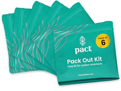 PACT Pack Out Kit - Camping Poop Kit Includes Wet Wipes, Smell Proof Disposal Bags, Hand Wipes, Poop Powder for Odor and Human Waste Bags for Camping and Backpacking - 6 Pack