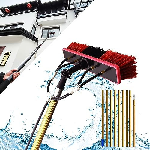 Telescopic 16.4FT Water Fed Window Cleaning Pole Kit for High Outdoor Windows Long Reach Window Cleaner Equipment for Roof Cleaning