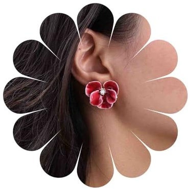 Cybche Boho Blaue Emaille Blume Ohrringe Blaue Blume Ohrstecker Acryl Floral Blütenblatt Ohrringe Strass Blume Ohrringe Große Blütenblatt Statament Ohrringe Schmuck Für Frauen