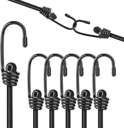 Kshineni 30cm Bungee Cords with Hooks, 6 Pcs Heavy Duty Outdoor Elastic Bungee Straps, 12 inch Multi-Purpose Rope for Luggage, Camping, Tarps, Bike Rack, Kayaking（Black）