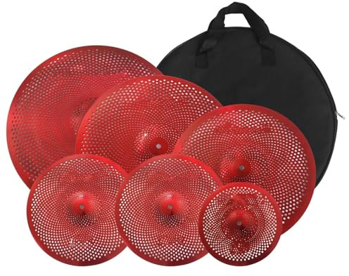 platillos splash Paquete De Platillos Con Silenciador 10 Splash 14 Hi-hat 16 Crash 18 Crash Y 20 Ride Platillos De Bajo Volumen 6 Piezas Buen Sonido Para Practicar La Batería(Red)