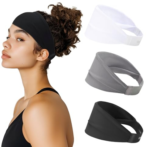 Viewind Sweat Absorb Headband for Men & Women Running Yoga Workout Fashion | 4 Width Wide Headband; Soft & Strechy; Non Slip Silione; 3 Colors in Pack
