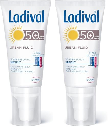 Ladival Urban Fluid LSF 50 mattierende Sonnencreme für das Gesicht mit ultra-leichter Textur für die tägliche Anwendung geeignet 1 x 50 ml (Packung mit 2)