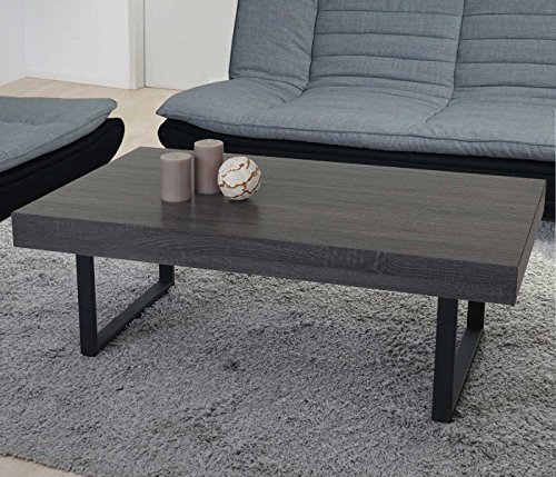 Mendler Couchtisch Kos T576 - Schwarze Eiche-Optik, dunkle Metall-Füße | Wohnzimmertisch, 40x110x60cm, MVG-Zertifiziert