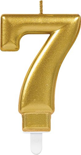 Carpeta Zahlenkerze * Zahl 7 * in Gold mit Steckfuß | ca. 10cm x 6cm groß | Deko Goldene Hochzeit Jubiläum Geburtstagskerze Kerze Geburtstag