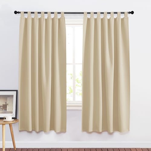 PONY DANCE Gardinen Kinderzimmer Schlaufenschal - Vorhang Blickdicht Biscotti Beige Thermo Vorhänge Verdunkelung, 2er Set H 175 x B 140 cm