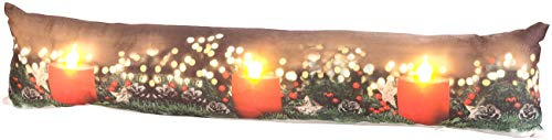 infactory Licht-Kissen: Zugluftstopper-Deko-Kissen mit Kerzen-Motiv, 3 LEDs, 90 x 20 cm (Zugluftstopper Tür, mit LED Licht, Bild)