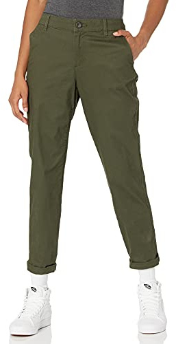 Amazon Essentials Women's Mid-Rise Slim-Fit Stretchy Cropped Tapered Leg Khaki Trousers (Available in Plus Size), Dark Olive, 12