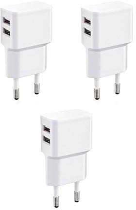 Wicked Chili 3er Set Dual USB Ladegerät 12W / 2400mA Pro Series Universal | Netzteil geeignet für Handy, Watch, Powerbank und Bluetooth Speaker, 2-Fach Netzadapter (Netzstecker 90° abgewinkelt)