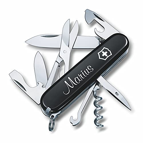 Taschenmesser CLIMBER mit Wunschdruck auf der Schale I Geschenk für Männer Frauen I zum Geburtstag I Schweizer Taschenmesser personalisiert mit 14 Funktionen 1.3703 (schwarz)