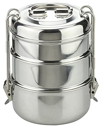 GK Global Kitchen Indian Tiffin Stainless Steel 3 Tier Tiffin Lunch Box Stackable Tiffin Carrier Tins Lunch Food Containers Storage Portable Kids Adults Work Office School Picnic (3-Layer Tier)