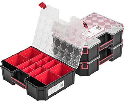 3x Modulierter Sortimentskasten Kleinteilemagazin – 284 x 390 x 105 mm – Sortierkasten mit Transparent Deckel Sortierkoffer Werkzeugbox Sortimentskoffer