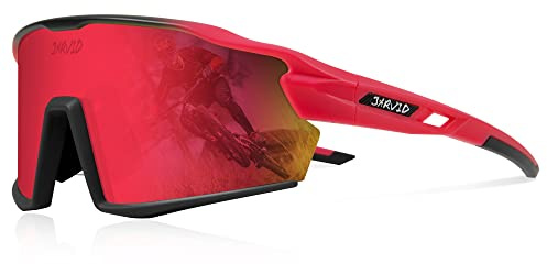 JARVID Polarisierte Fahrradbrille mit 4 Wechselgläsern Sportbrillen für Damen Herren Laufen Baseball Angeln Fahren