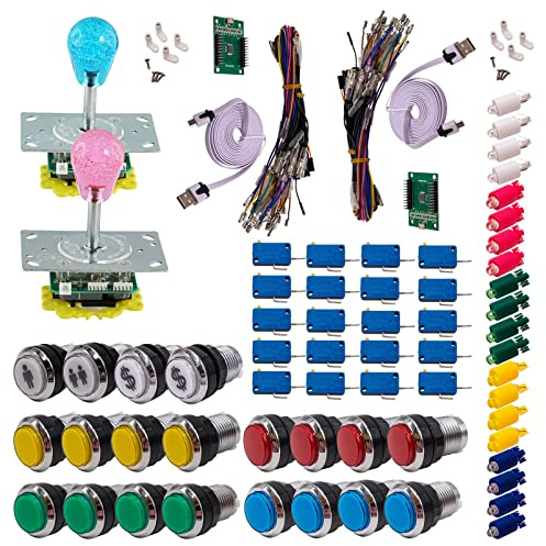 Kit Joysticks et boutons Arcade 2 x 1 Joueur Lumineux Boutons Chromés Joysticks Lumineux Poire Carte XinMoTek Jeux Vidéo Retro Gaming