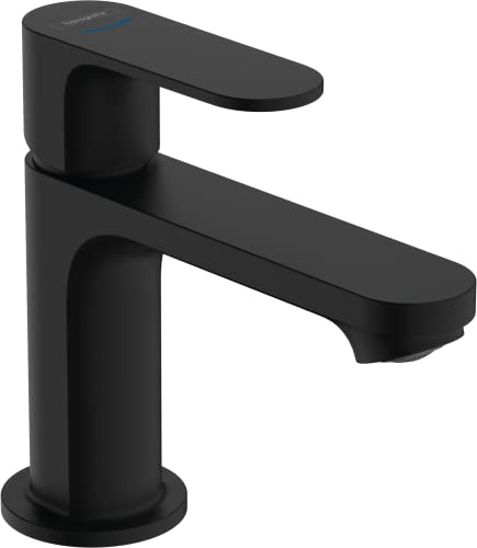 hansgrohe Rebris S - Waschtischarmatur für Kaltwasser ohne Ablauf, Wasserhahn für Gäste WC mit Auslauf Höhe 84 mm, Mischbatterie Waschbecken wassersparend (EcoSmart), Mattschwarz, 72503670