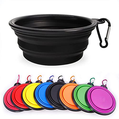 Collapsible Dog Bowl,Collapsible Dog Water Bowls for Cats Dogs, Portable Pet Feeding Watering Dish,Portable Dog Water Food Bowl with Carabiner (Medium(650ML), Black)