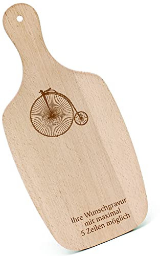 Schneidebrett Frühstücksbrettchen Gravur personalisiert - altes Hochrad - mit Griff 330x150 Holzbrett Holz Küche Schneidbrett